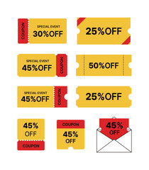 Set of coupon design illustrations for discount sale promotion marketing event in web, app, shopping, market, store, mall, shopping mall.