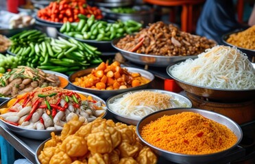 A close-up view of a table with various bowls of food.