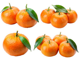 Set of whole tangerines isolated on a transparent background. The concept of tasty and healthy food.