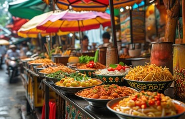 Fototapeta premium Close-up of a table set with food plates.