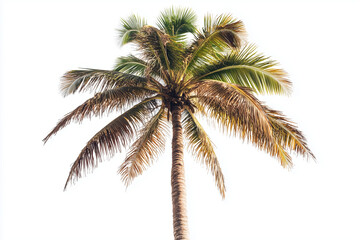 Top of coconut tree isolated on white background, Palm tree with tall trunk.