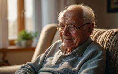 World Sight Day - Elderly Man with Reading Glasses in Cozy Sunlit Room