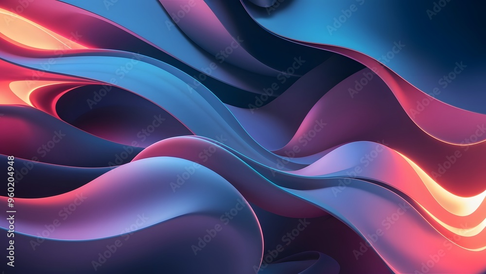 Wall mural abstract fluid iridescent holographic curved wave in motion colorful gradient design on a abstract m