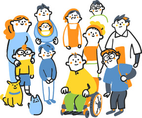 社会と共生　社会に生きる様々な人々　ストックイラスト素材