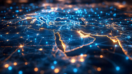 A digital representation of interconnected networks in the Middle East.
