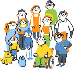 社会と共生　社会に生きる様々な人々　ストックイラスト素材