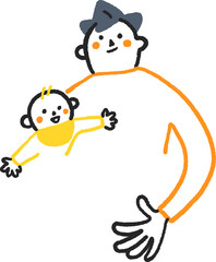 手を大きく広げ抱きあう父親と赤ちゃん　ストックイラスト素材
