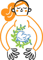 円を描く腕で鳩とオリーブの枝を抱く女性　ストックイラスト素材
