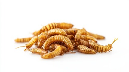 Naklejka premium 4h Front angle view of dried mealworms in white background