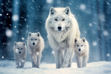 Obraz premium Wolf Animal Family Wandering Calmly Peaceful In the Nature Outdoor