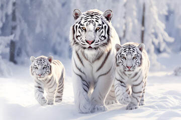 Fototapeta premium Tiger Animal Family Wandering Calmly Peaceful In the Nature Outdoor