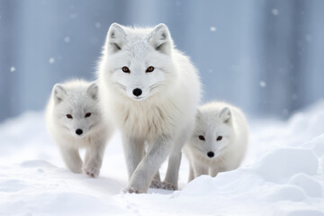 Obraz premium Fox Animal Family Wandering Calmly Peaceful In the Nature Outdoor