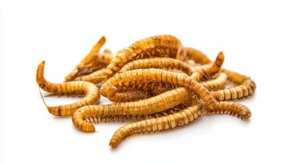 Obraz premium 4h Front angle view of dried mealworms in white background