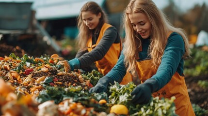Friends Composting Together in an Urban Community Garden Sustainable Living, Recycling, and Eco-Friendly Practices
