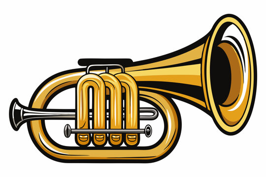 recommend clip art: Vector illustration of Golden euphonium musical instrument standing up illustration black and white drawing For children to learn to color according to the picture. 
                    