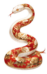 Obraz premium Zodiac Snake animal - symbol sign of Chinese New Year 2025. Red snake with gold oriental pattern skin. Isolated element, clip art illustration.
