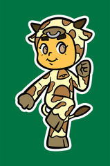 Doodle Sticker Illustration of a Kid Wearing Animal Costume