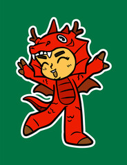 Doodle Sticker Illustration of a Kid Wearing Animal Costume