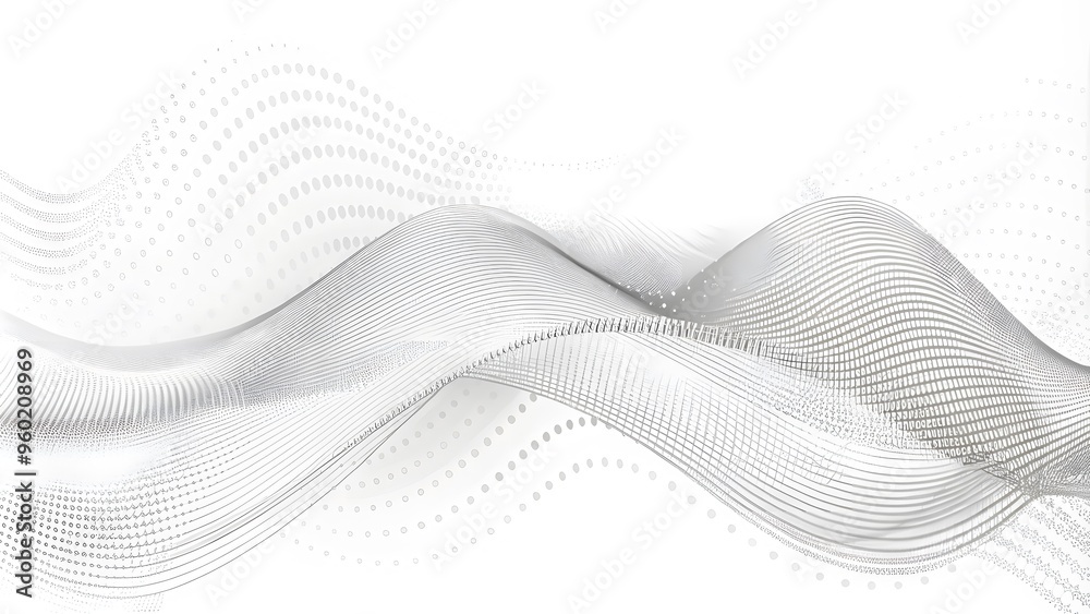 Wall mural abstract halftone background with a wavy surface made of gray dots on white. white color halftone sp