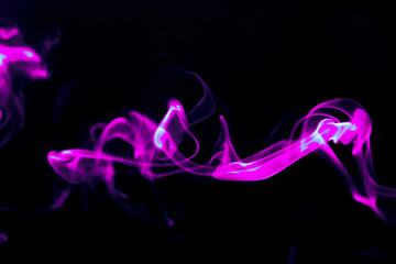 Illustration of pink beautiful smoke on the black background 