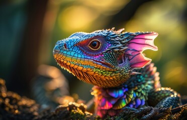 Obraz premium Close-up of a lizard showcasing its vibrant head and tail.