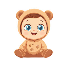 Obraz premium Adorable cartoon baby in a bear onesie, smiling happily. Perfect for children's themes, nursery decor, or playful designs.