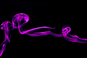 Illustration of pink beautiful smoke on the black background 