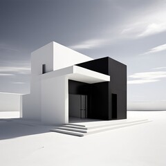 Modern minimalist black and white house with a simple design and clean lines.