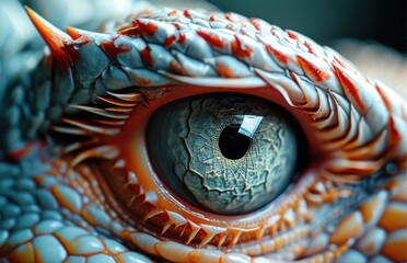 Close-up of a lizard's eye showing red and white patterns