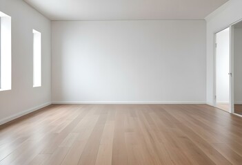 Empty room with white walls and wooden floor, minimal interior design.