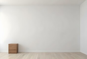 Naklejka premium Empty room with white walls and wooden floor, minimal interior design.