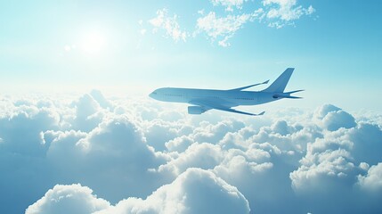 A sleek commercial airplane cutting through thick clouds in a bright blue sky, representing fast and reliable air travel.