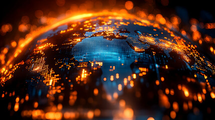 A glowing digital representation of Earth with vibrant data points.