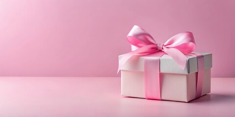 Fototapeta premium Gift box product display showcase with pink ribbon bow isolated on pastel pink background