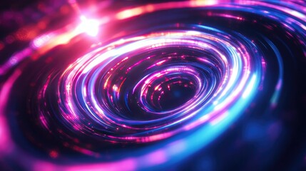 Dynamic light swirl effect with bright, glowing lines and circular lens flares, resembling a sci-fi energy field or magic arena with vibrant neon colors