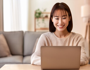 ノートパソコンで作業する女性