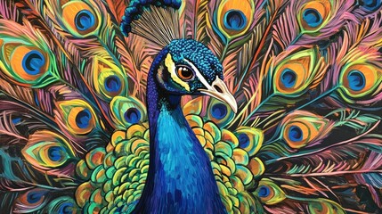 Fototapeta premium A close-up of a vibrant peacock displaying its colorful feathers.