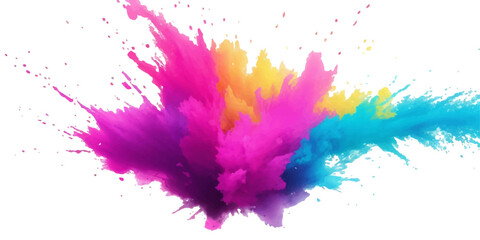 Multicolor powder explosion on White background. Colored cloud. Colorful dust explode. Paint Holi. colorful rainbow Holi paint color powder explosion with bright colors isolated white background.	