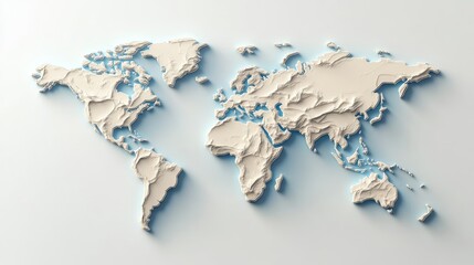 An isolated world map with detailed coastlines and minimalistic country borders, set on a pure white background.