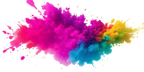 Multicolor powder explosion on White background. Colored cloud. Colorful dust explode. Paint Holi. colorful rainbow Holi paint color powder explosion with bright colors isolated white background.	