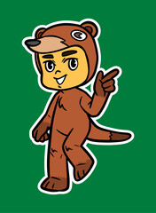 Doodle Sticker Illustration of a Kid Wearing Animal Costume