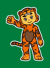 Doodle Sticker Illustration of a Kid Wearing Animal Costume