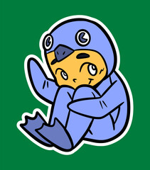 Doodle Sticker Illustration of a Kid Wearing Animal Costume