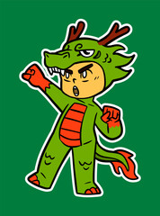 Doodle Sticker Illustration of a Kid Wearing Animal Costume