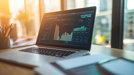 Digital marketing concept featuring a laptop screen displaying a content marketing calendar, set within a digital nomad's workspace. 