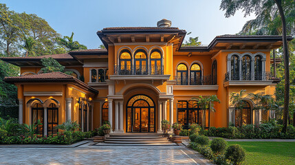 a luxurious villa with a large yard