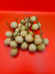 Close-up of Hand holding burmese grape or rambai. Burmese grape isolated..