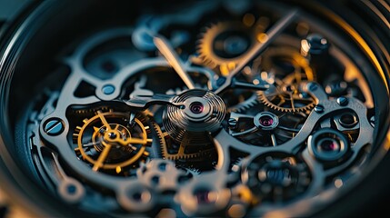 Close-up of intricate watch mechanics showcasing gears and jewels for precise timekeeping.