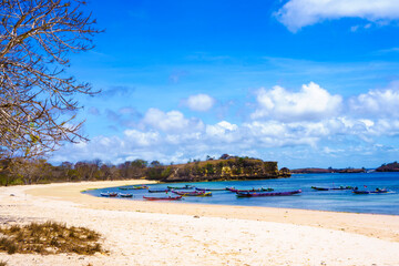 scene of a pristine beach near Pink Beach in Lombok, Indonesia.