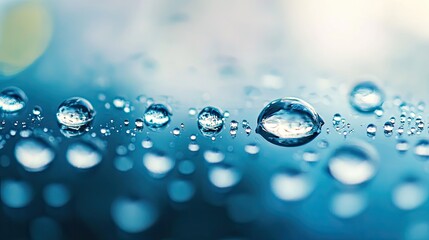 Close-up of water droplets on a surface, showcasing clarity and texture.